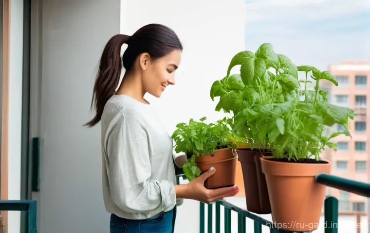 텃밭 농업과 도시 재생 사례 - **Prompt for a Cozy Balcony Garden Scene:**
    A young woman in her late 20s, wearing a comfortable...